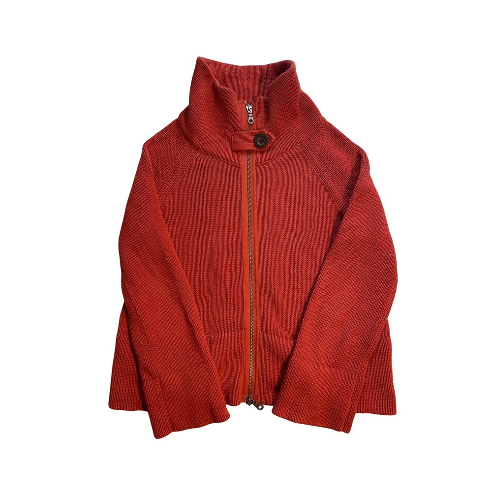 Two Dog Island Rust Orange 100% Cotton Full Zip Cardigan Sweater Size Small